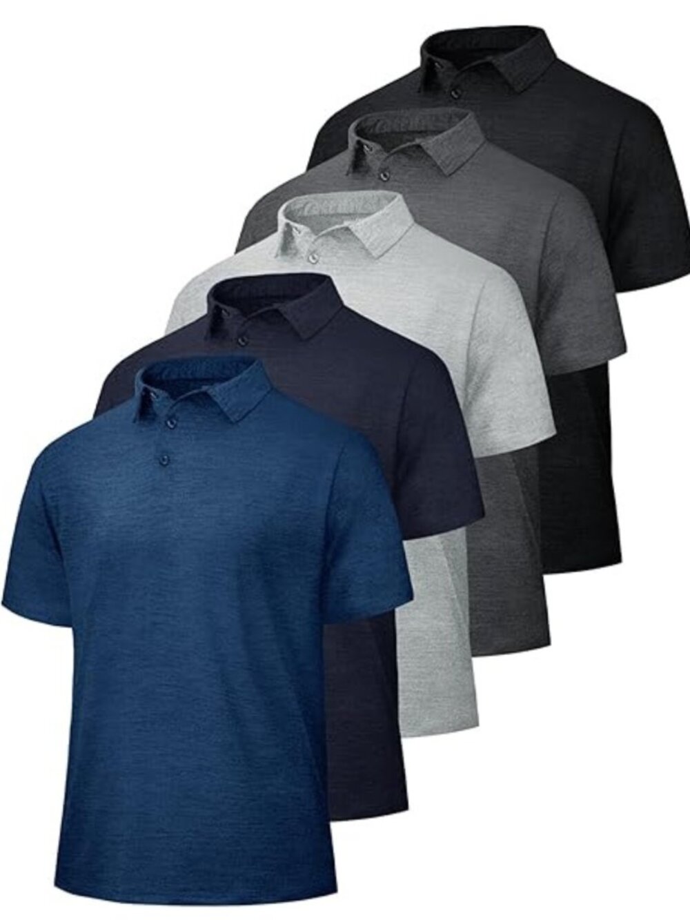 BOOJO Men’s Quick Dry Performance Polo Shirts 5 Pack New